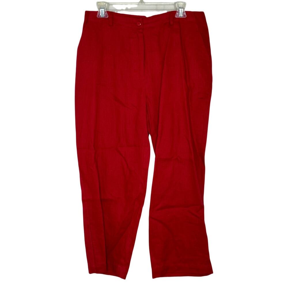 PURE AND SIMPLE Red 100% Linen Women’s Cropped Pants Size 14 New